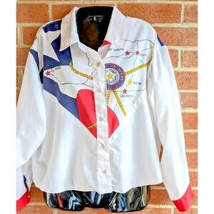 Vintage Women Top L-XL Texas State Button Flag Western Cowgirl Americana Country